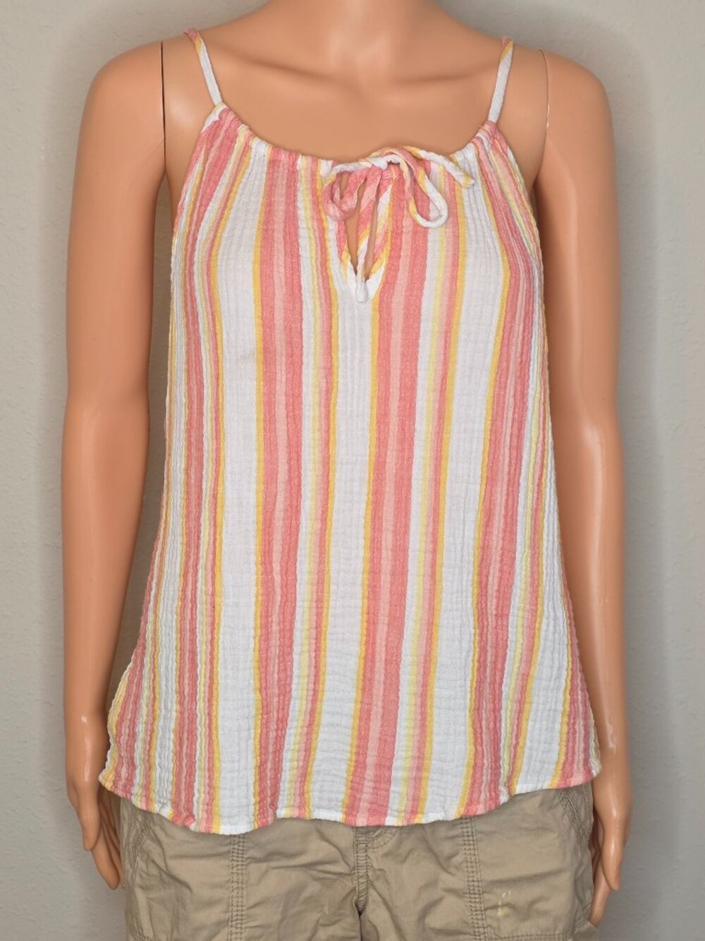 LOFT Striped Crinkle Gauze Sleeveless Tie-Neck Top, Women's Size Small